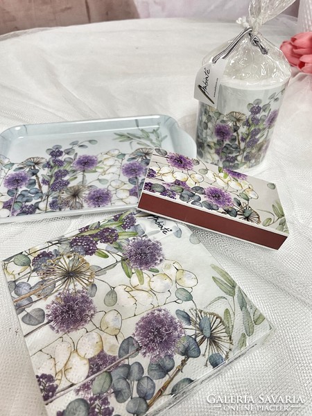 A beautiful table decoration set with a purple flower pattern