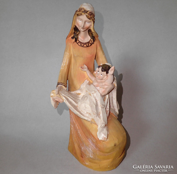 Kézzel festett gipsz kerámia terrakotta Szűz Mária a Kisdeddel szobor vallási egyházi szent figura