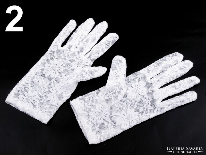 ESKÜVŐ KTY22 - 21cm-es hagyományos hófehér menyasszonyi csipke kesztyű