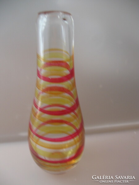 Handcrafted yellow-red striped craft vase, bottle