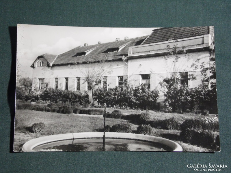 Postcard, Tisza subpar, village hall, park fountain detail