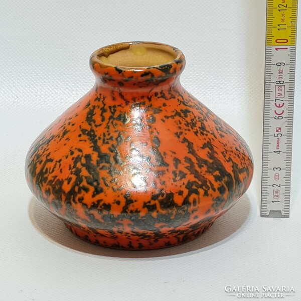 Tófej, black, orange glazed, small cone ceramic vase (2931)