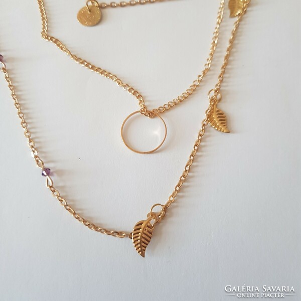 New, gold-colored, 3-row bisque necklace