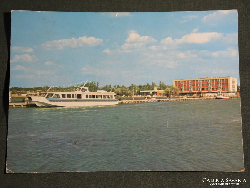 Postcard, Lake of Venice, Agard, touring hotel, pier, boat harbor, pleasure boat, panorama detail
