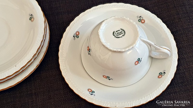 EPIAG Royal, Csehszlovák porcelán, kávés készlet darabjai. 3db. kávés csésze, 5 db.csészealj, tányér