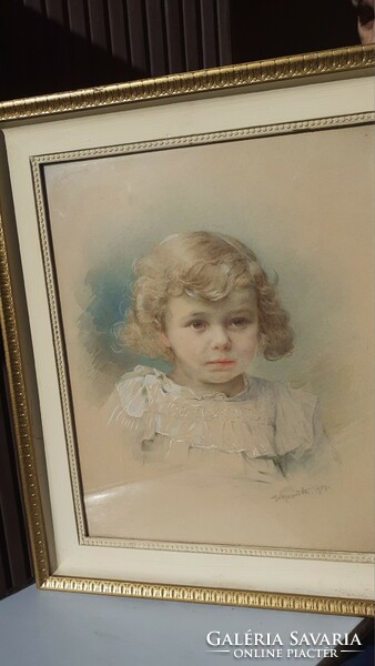 Csodás kislány porté akvarell festmény