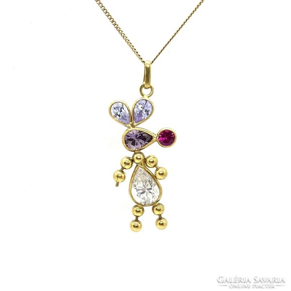 4655. Gold mouse pendant with glass crystals and ruby