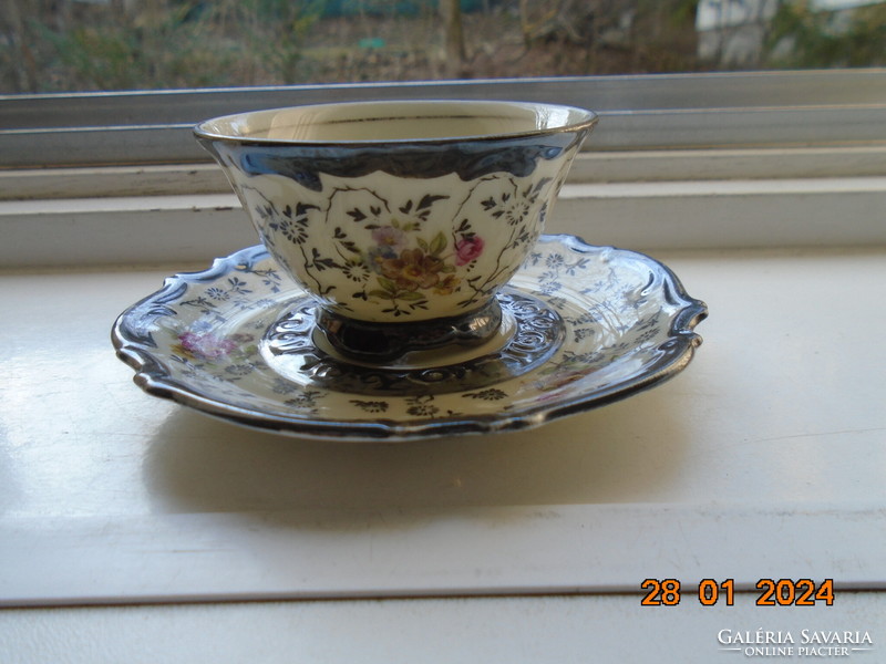 1930 Rudolf Wachter net-like small silver and colored Meissen flower embossed coffee set