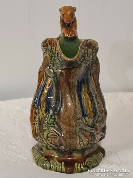 Extra rare antique hunting majolica jug with hunting vizsla ferdinand gerbing