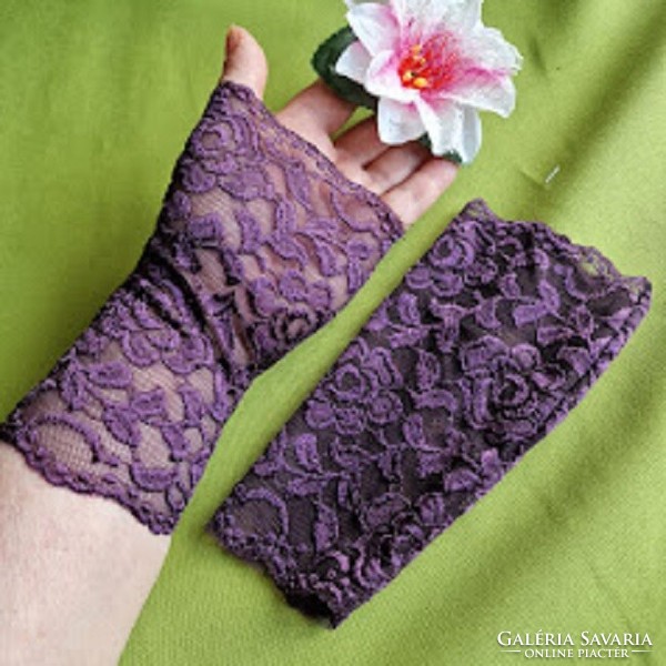 Wedding kty55 - self-made 18cm sleeveless eggplant purple lace gloves