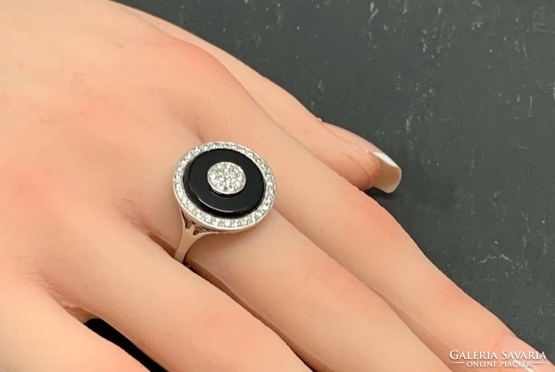 Egyedi ónix köves gyűrű, 54 es méret, sterling ezüst ,  925,  új