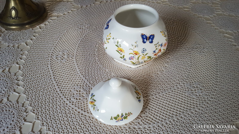 Beautiful English Aynsley porcelain container with a butterfly and flower lid