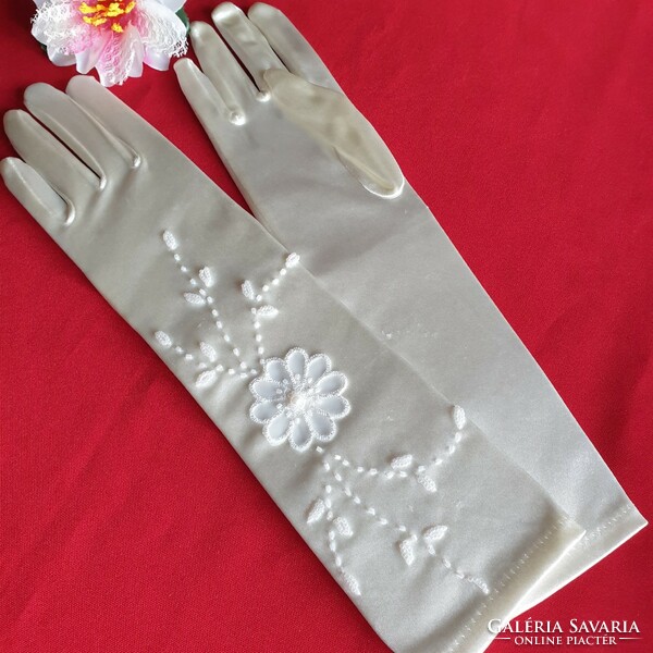 Wedding kty52 - 35cm ecru pearl satin gloves