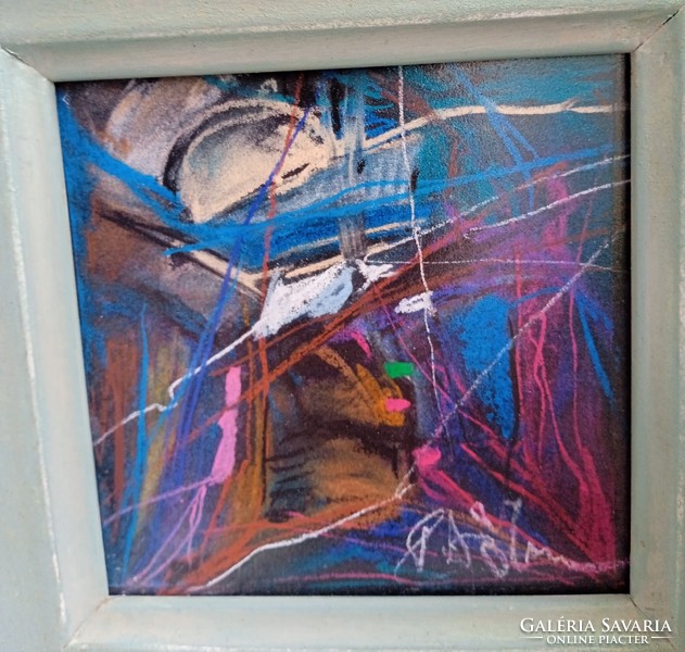 Abstract powder pastel framed 18 x 18 cm