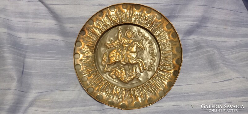 Saint George and the dragon. Wall bowl metal bowl.