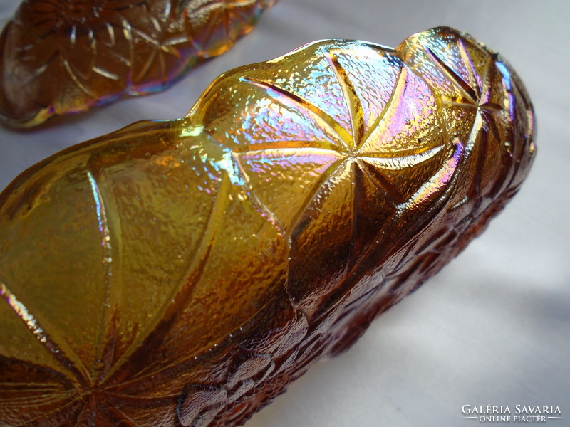 Fenton carnival glass centerpiece with chandelier.