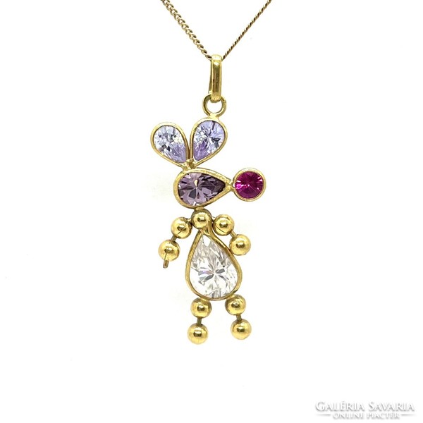 4655. Gold mouse pendant with glass crystals and ruby