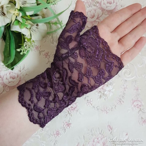 Wedding kty67 - 18cm one finger eggplant purple lace gloves