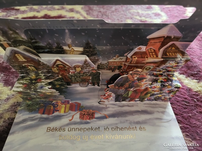 Christmas spatial postcard, gift with pen and envelope (10 pcs.)