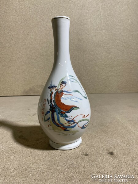 Hong Mei vintage porcelán kinai váza, 24 x 10 cm-es. 2231