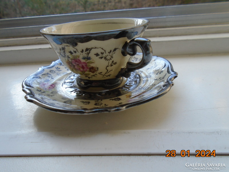 1930 Rudolf Wachter net-like small silver and colored Meissen flower embossed coffee set