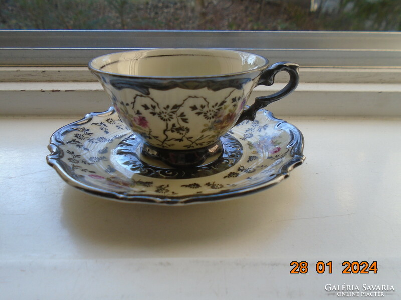 1930 Rudolf Wachter net-like small silver and colored Meissen flower embossed coffee set