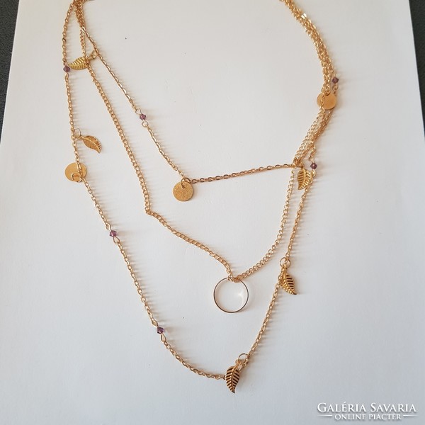 New, gold-colored, 3-row bisque necklace
