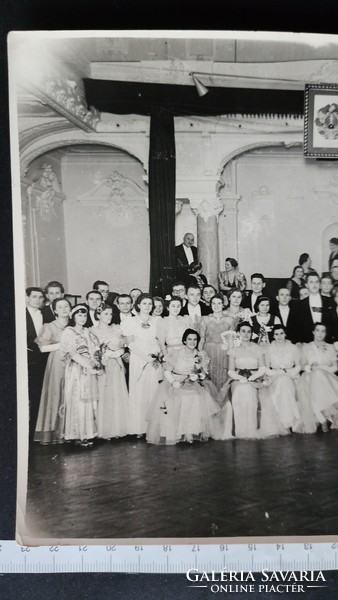 1939 Greek Catholic Budapest ball dance evening stamp + caption marked photo group photo