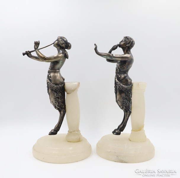 Pair of silver-plated bronze fauns