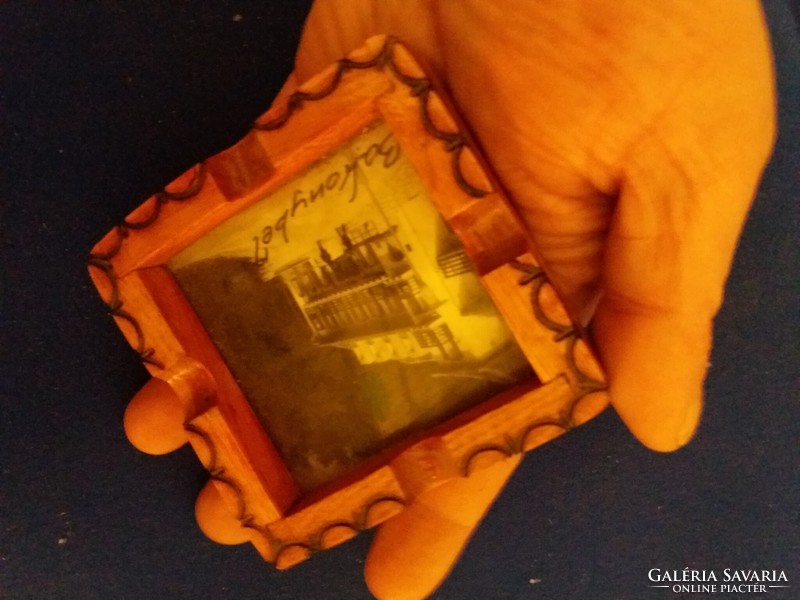 Régi BAKONYBÉL utazó szuvenír emlék fa + üveg alatti fotóval hamutartó hamutál a képek szerint