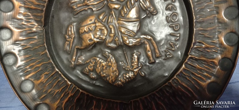 Saint George and the dragon. Wall bowl metal bowl.