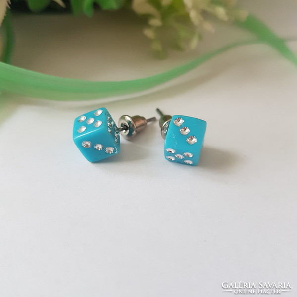 New, blue, dice-shaped earrings, bling