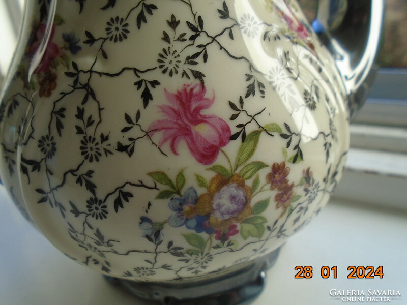 1930 Rudolf Wachter net-like small silver and colorful Meissen flower embossed coffee pourer