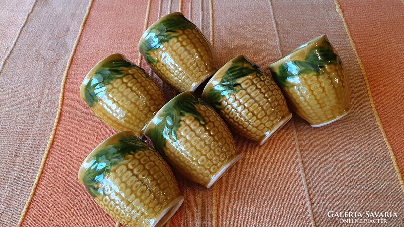 Corn pattern, old ceramic, retro, wine jug, with 6 glasses. Complete wine set