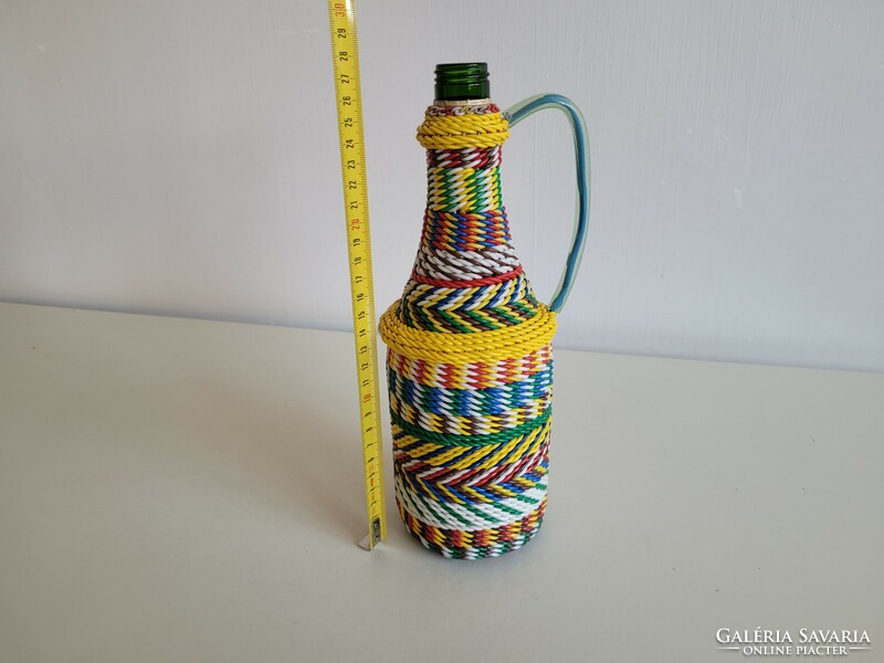 Vintage old woven glass 28 cm bottle of wine cognac demizon