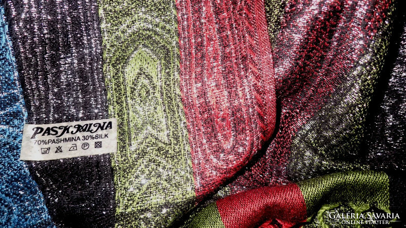 Gyönyörű, nagy, rojtos kasmír selyem csillogó luxus női őszi-téli sál kendő selyemsál selyemkendő
