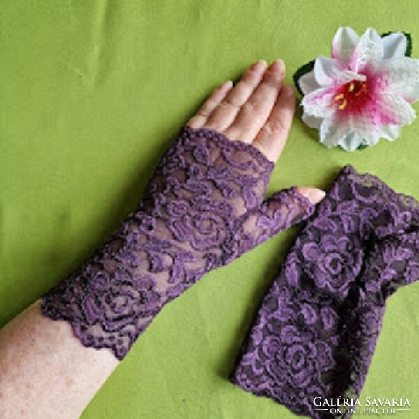 Wedding kty67 - 18cm one finger eggplant purple lace gloves