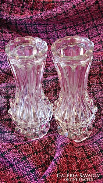 2 pcs. Old, uniform, molded glass vase. 15 cm. They are tall. HUF 700/pc.