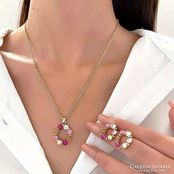 Colorful crystal necklace and earring set 20