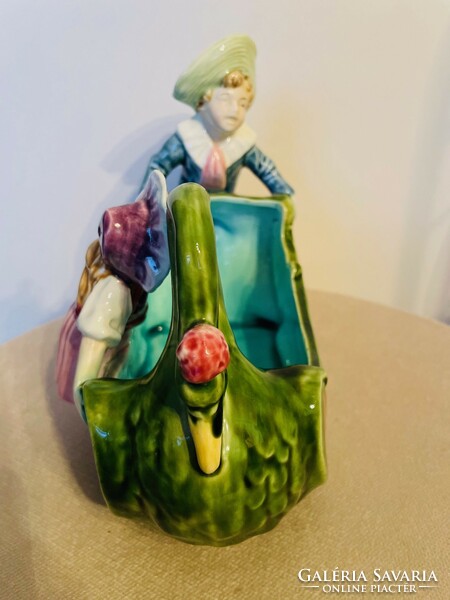 Austrian majolica centerpiece (jardiniere) from the first half of the 1900s,with figural decoration