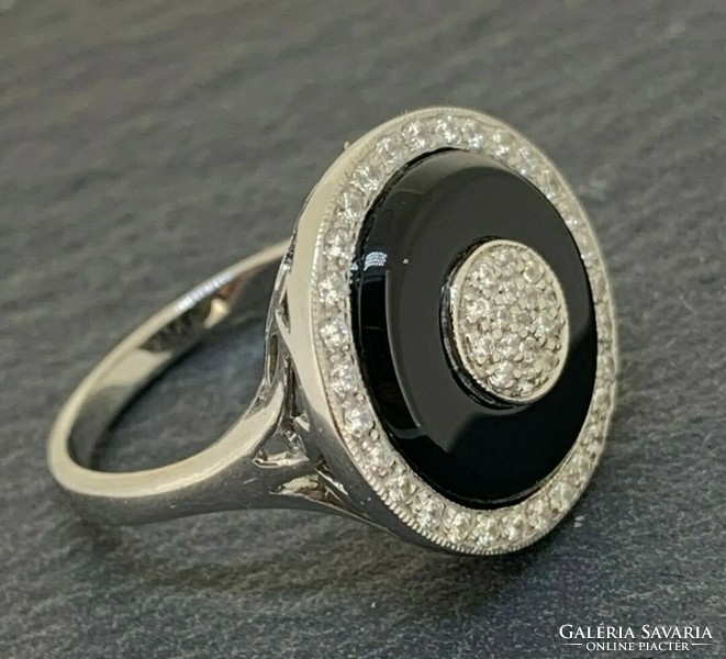 Unique onyx stone ring, size 54, sterling silver, 925, new