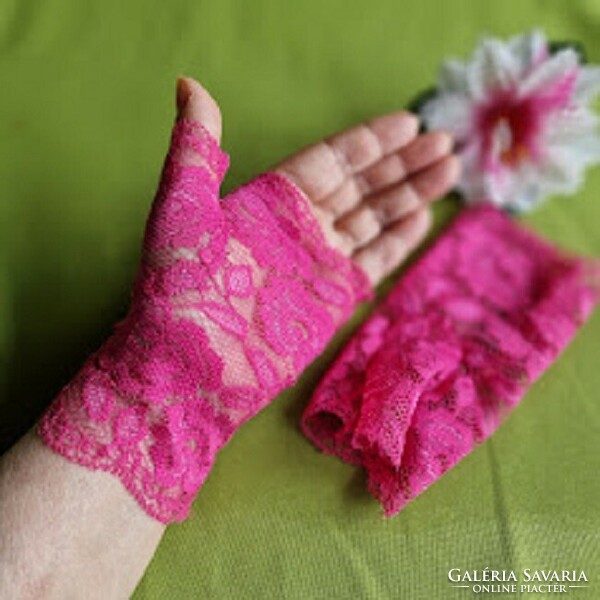 Wedding kty69 - 15cm one finger pink, magenta lace gloves