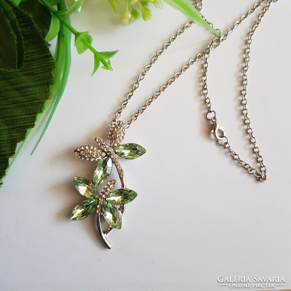 New green and white rhinestone butterfly necklace