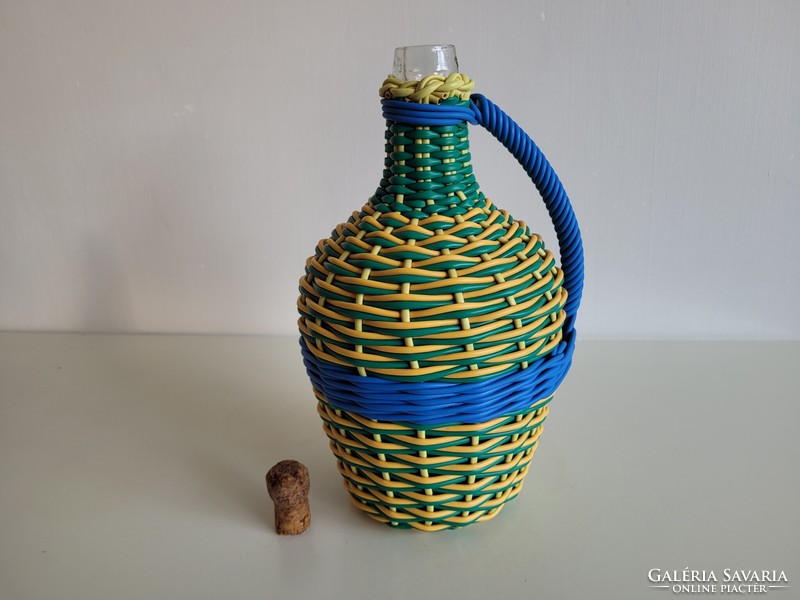 Vintage old wicker large glass 33 cm bottle demison