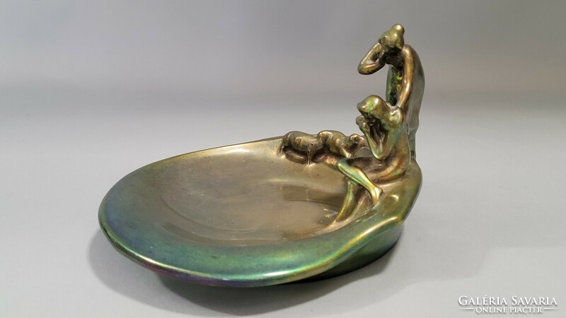 Old Zsolnay eozin serving bowl, center of the table