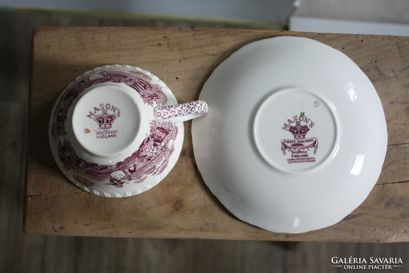 Mason's England watteau purple English earthenware cup set - rare, with a small flaw