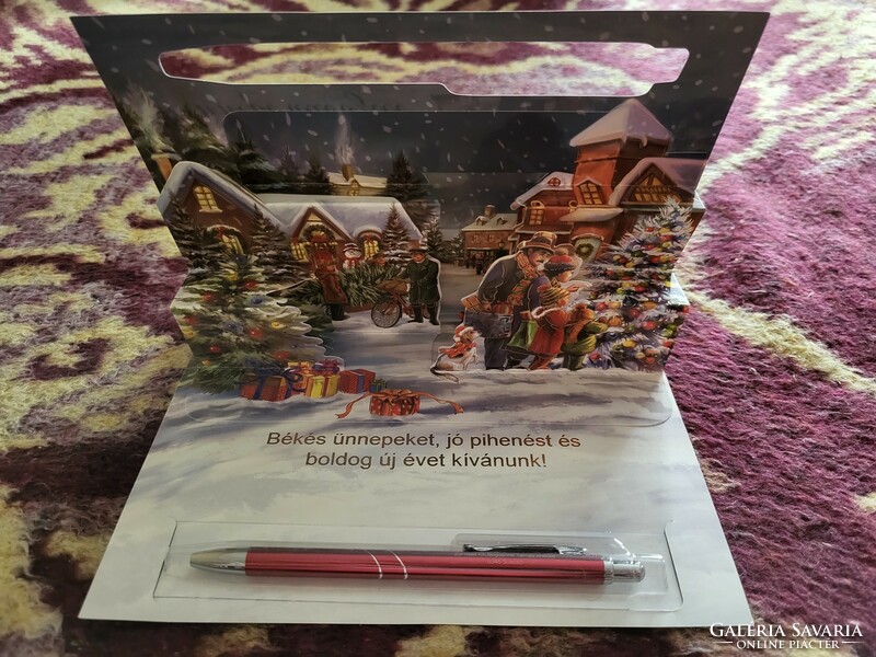 Karácsonyi térbeli képeslap, ajándék tollal és borítékkal (10 db)