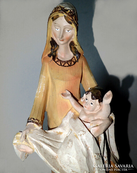 Kézzel festett gipsz kerámia terrakotta Szűz Mária a Kisdeddel szobor vallási egyházi szent figura
