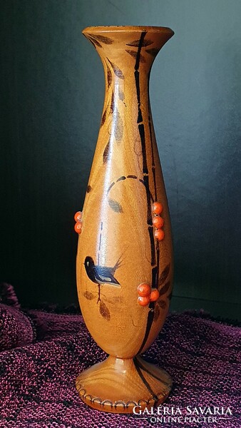 Régi, retró, fa váza, dekorációnak. 17,5 cm. magas.