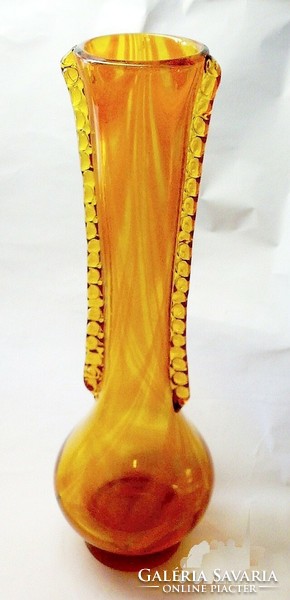 Nagyméretű borostyán-sárga Muránói kézműves váza, a XX. század elejéről, gyűjteményébe való ritkaság